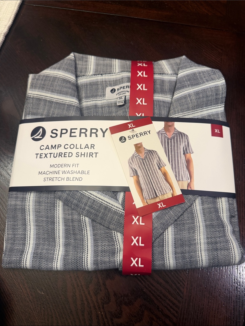 Sperry Men's Gray and White Striped Camp Collar Shirt